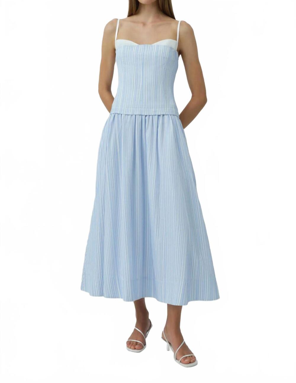 NEW SIMKHAI quinlin bustier midi dress in blue stripe